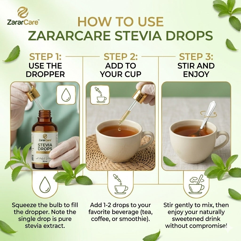 ZararCare Stevia Drops | All-Natural Sweetener | 30ml / 600 Drops | Zero Calories | Diabetes Friendly